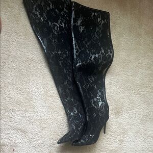 Black Lace Over-the-Knee Stiletto Boots